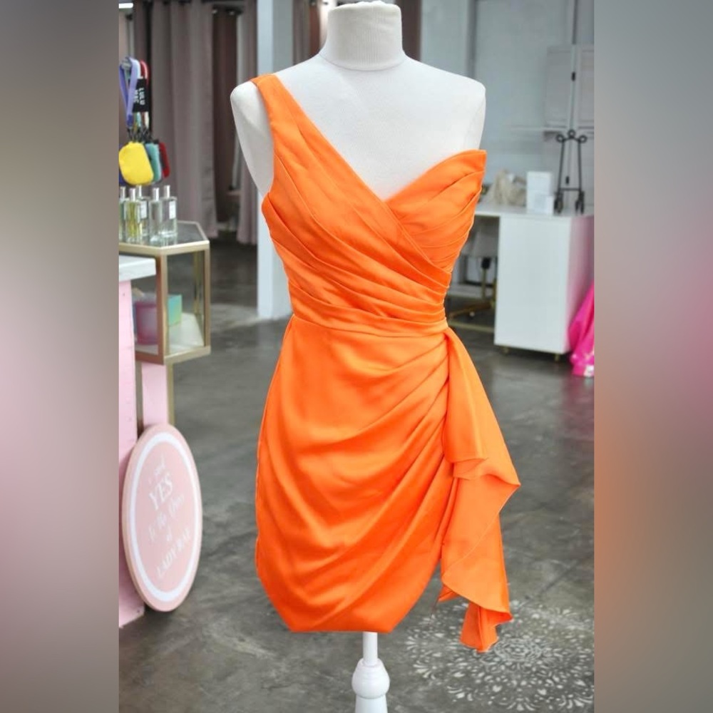 Elegant One-Shoulder Orange Dress